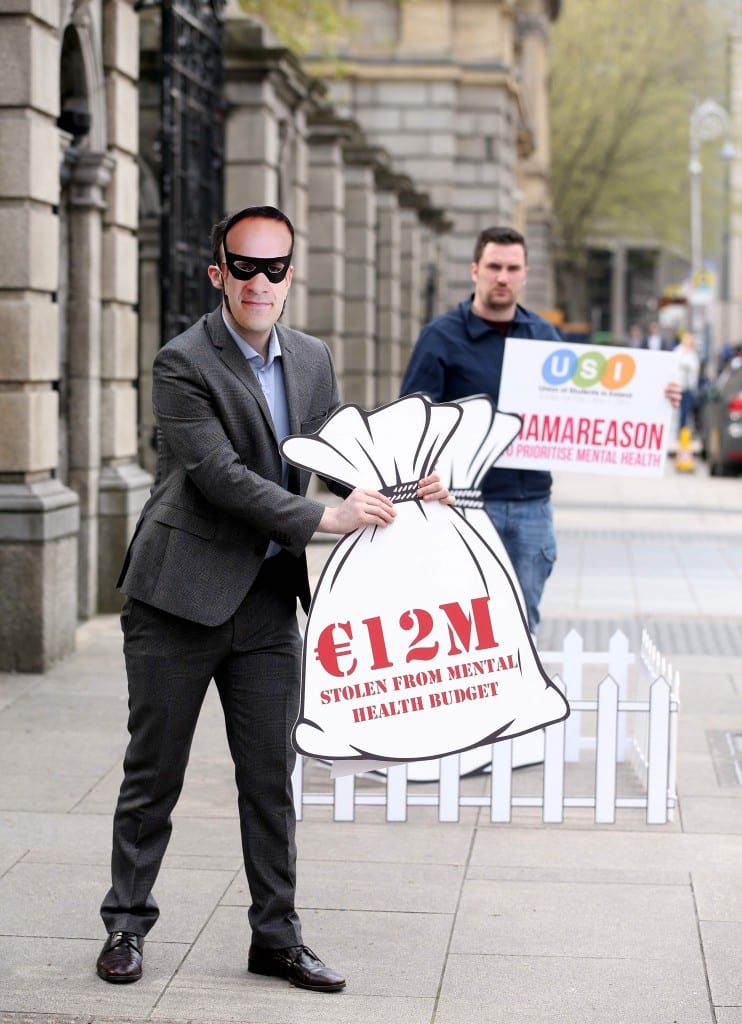 Repro Free: Monday 9th May 2016. The Union of Students in Ireland highlight the dangers in the 12 million diversion in Mental Health services. Picture Jason Clarke